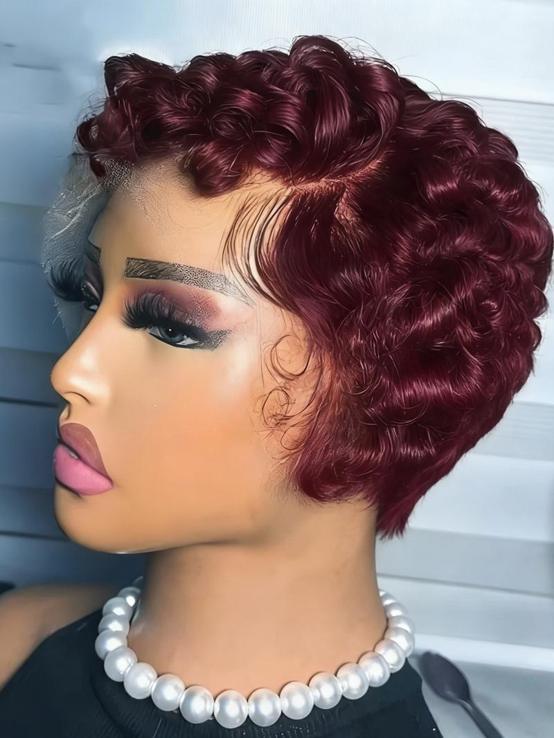 Pixie Curls 13x4 Lace Front Wigs, Short Bob Human Hair Wig for Women, 180% Density Curly Wavy Hair, 6 Inches Pixie Cut