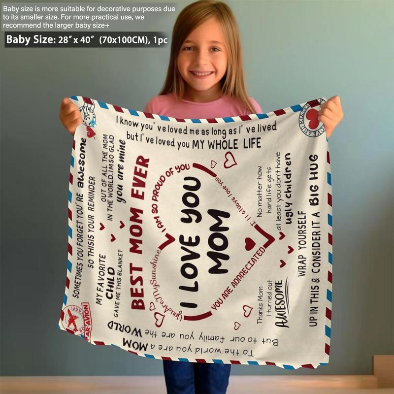 Letter To Mom Pattern Blanket, 1 Count SoftComfortable Warm Throw, Air-conditioned RoomWarm Nap Blanket for Home Office Travel day gift