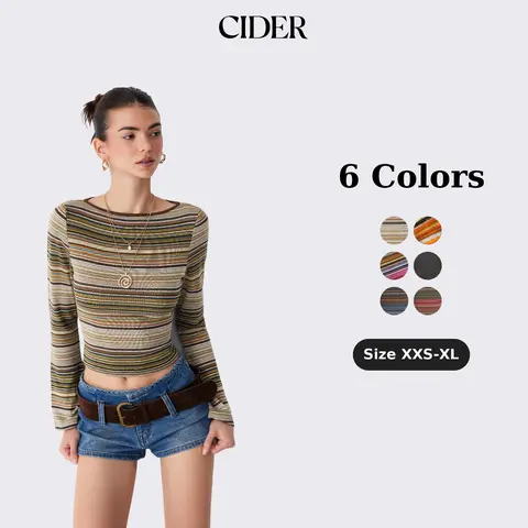 Cider Striped Boat Neck Bell Sleeve Slim Tee