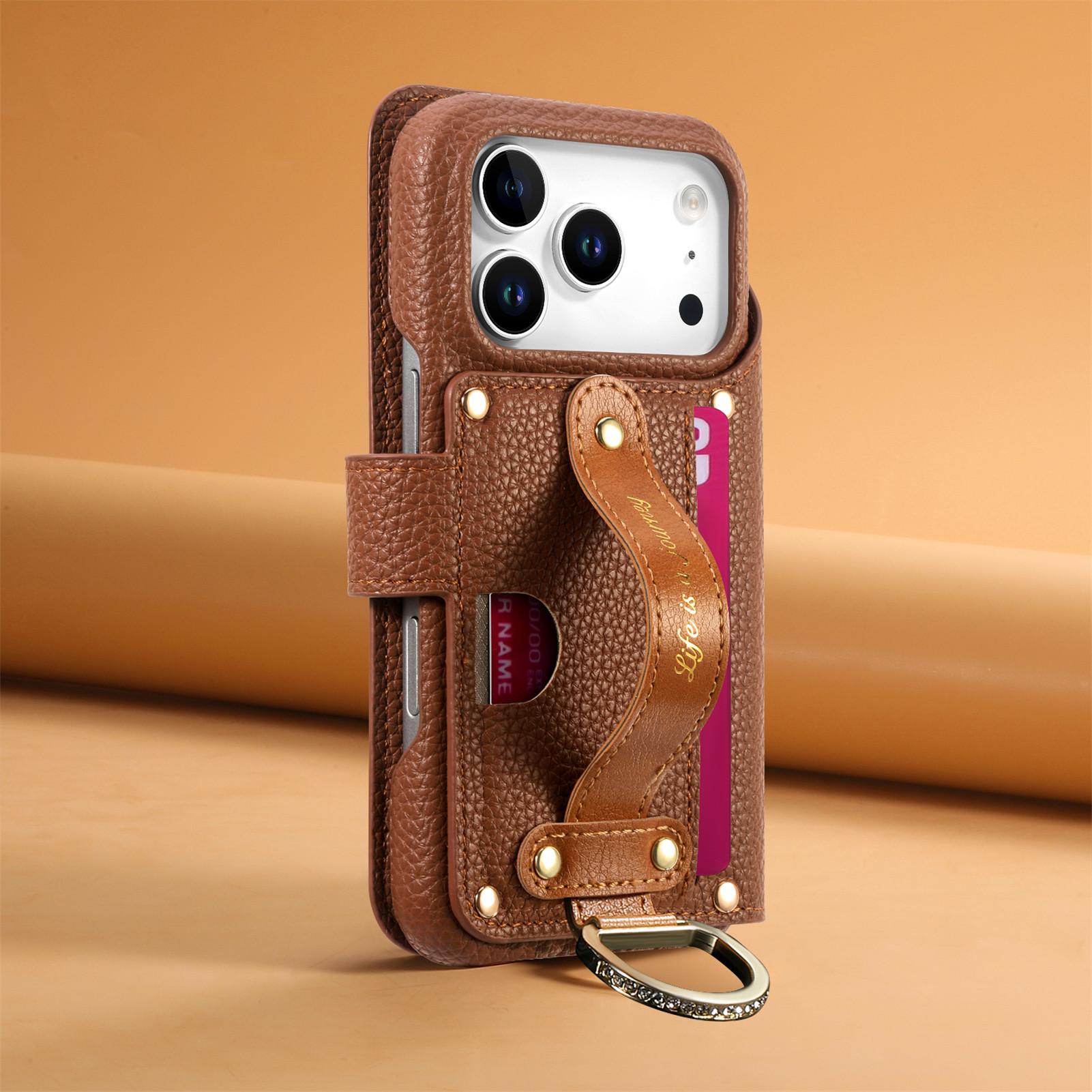 Leather Wallet Phone Case with Ring Strap Holder Stand, Multi Card Slots, Zipper Phone Pouch and Magnetic Closure, Fits iPhone 17/16/15 Series