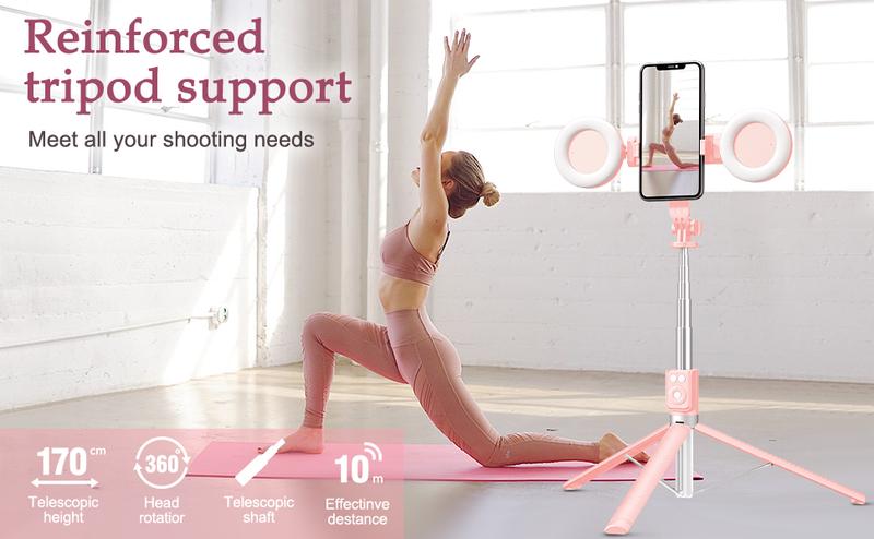 6-in-1 Selfie Tripod w/Dual Fill Lights & Wireless Remote | Portable Adjustable Phone Stand | Detachable 360° Compact Travel Tripod