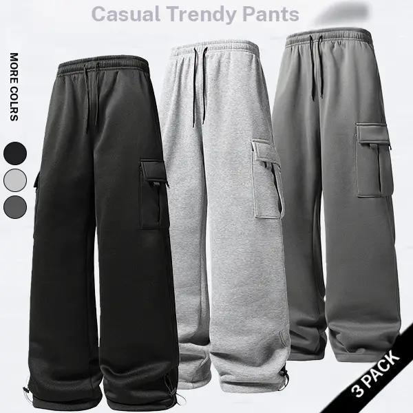 Men's solid color loose waist straight pants, casual loose pocket drawstring design, comfortable for daily wear, suitable for autumn and winter wear, commuting, sports fitness, street wear Both thick and thin versions are available for purchase.