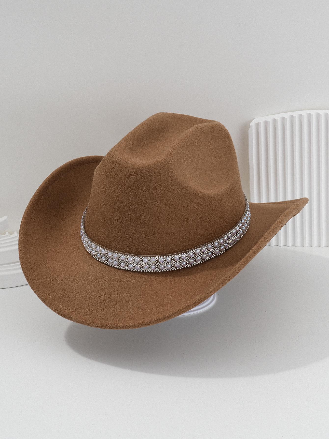 Ladies' gender-neutral western cowboy hat, stylish hat, classic cowboy hat, round pearl with rhinestone gem accessories hat, foreign trade bridal top hatSpeedy Smarts