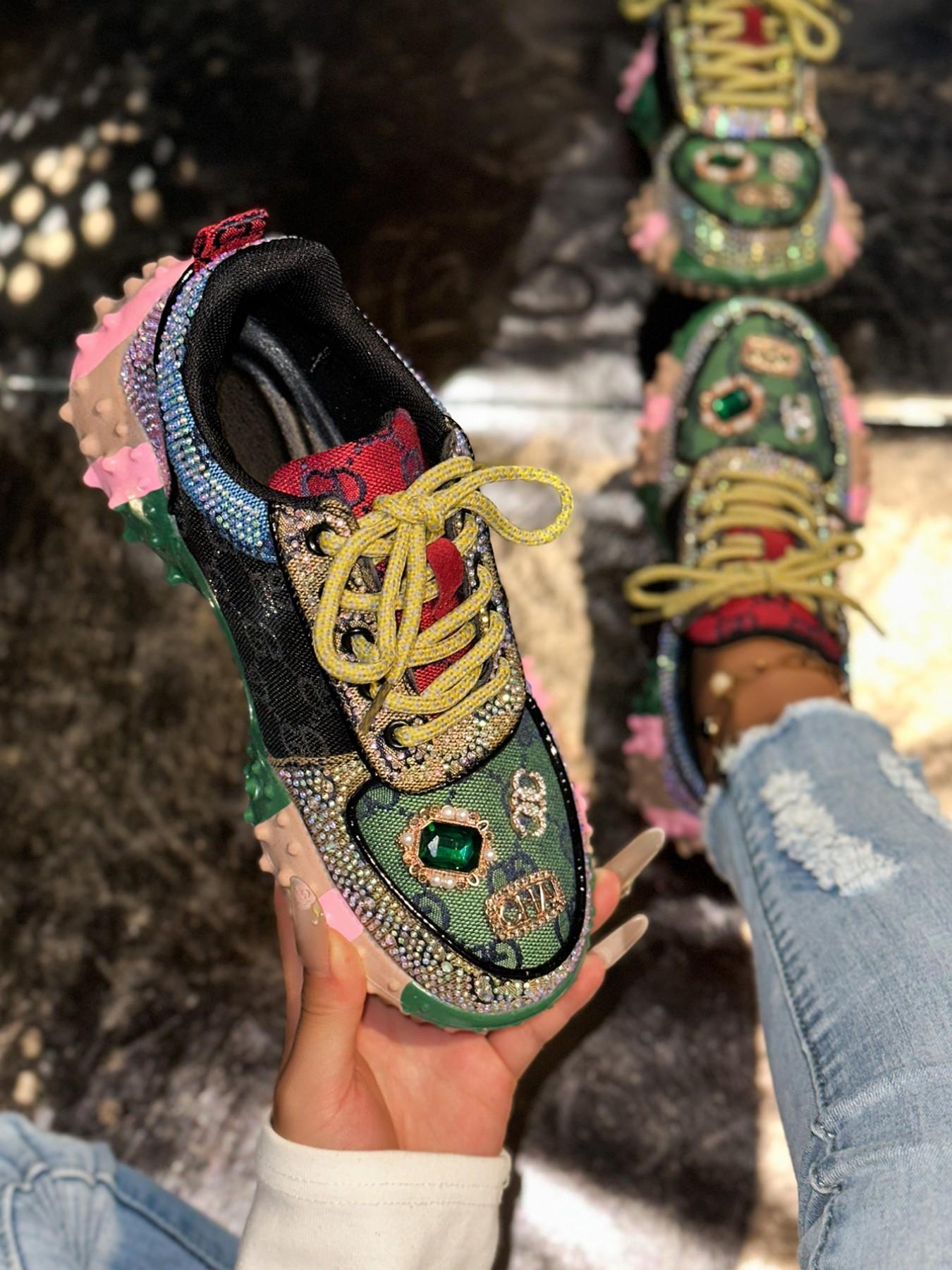 Blinging Ditsy Floral Dad Shoes, Sweet Cool Rubber Sole, Casual Textile Upper, All Seasons Footwear for Women