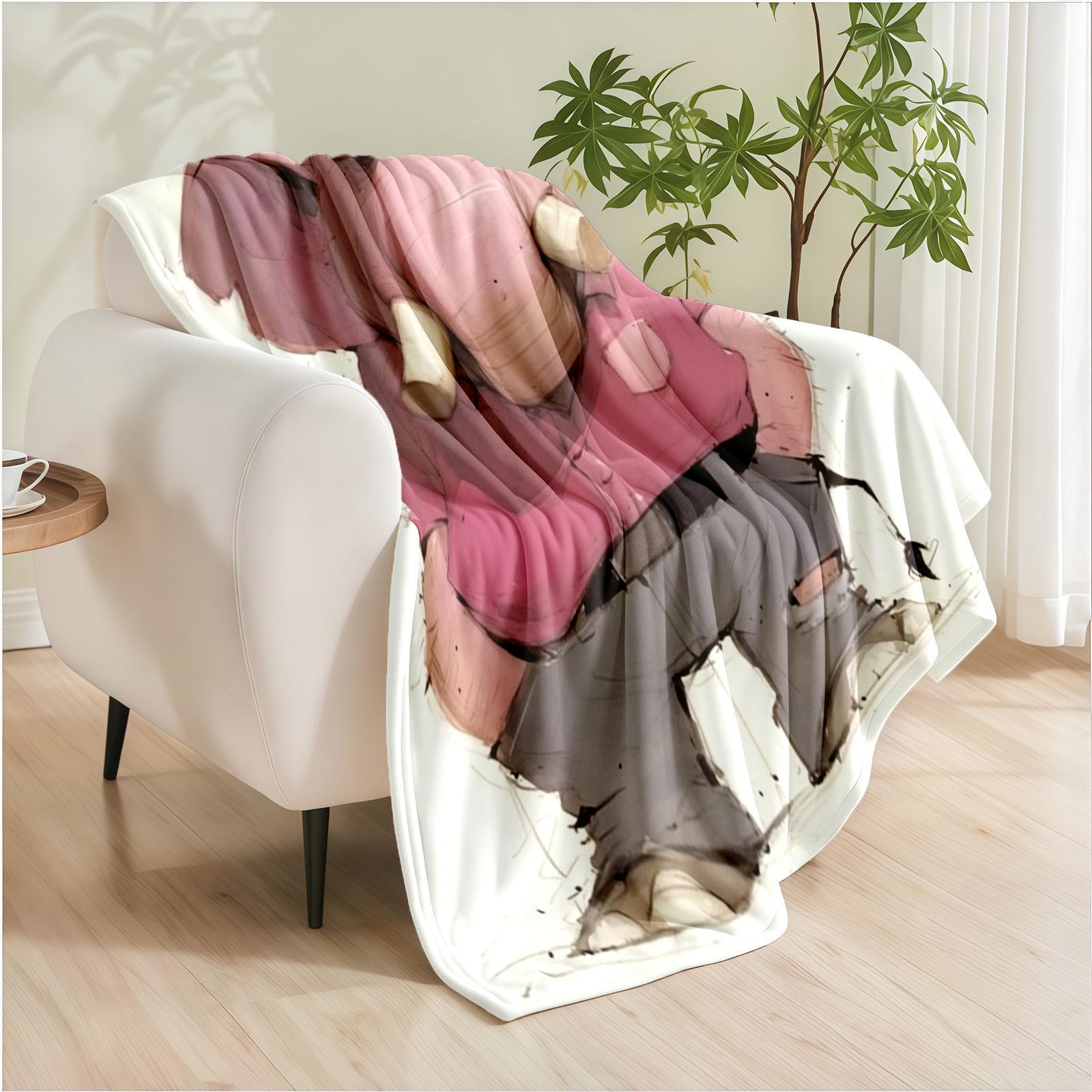 1 piece Angry Elephant Character Design and Personality Image_1013 themed flannel blanket - Modern design flannel blanket, suitable for sofas and beds, all-season use, super soft and comfortable, digital printing, 100% polyester material, machine