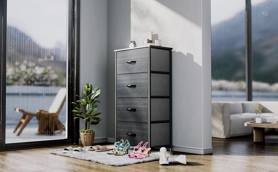 Yitahome Fabric Dresser with 4 Drawers - Storage Tower with Large Capacity, Organizer Unit for Bedroom, Living Room & Closets - Sturdy Steel Frame, Wooden Top & Easy Pull Fabric Bins