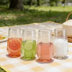 48 Pcs 9oz Transparent Diamond Shape Champagne Cups, Durable Wine Glasses, Ideal for Outdoor Picnics, Weddings, Bars, Events, Celebrations