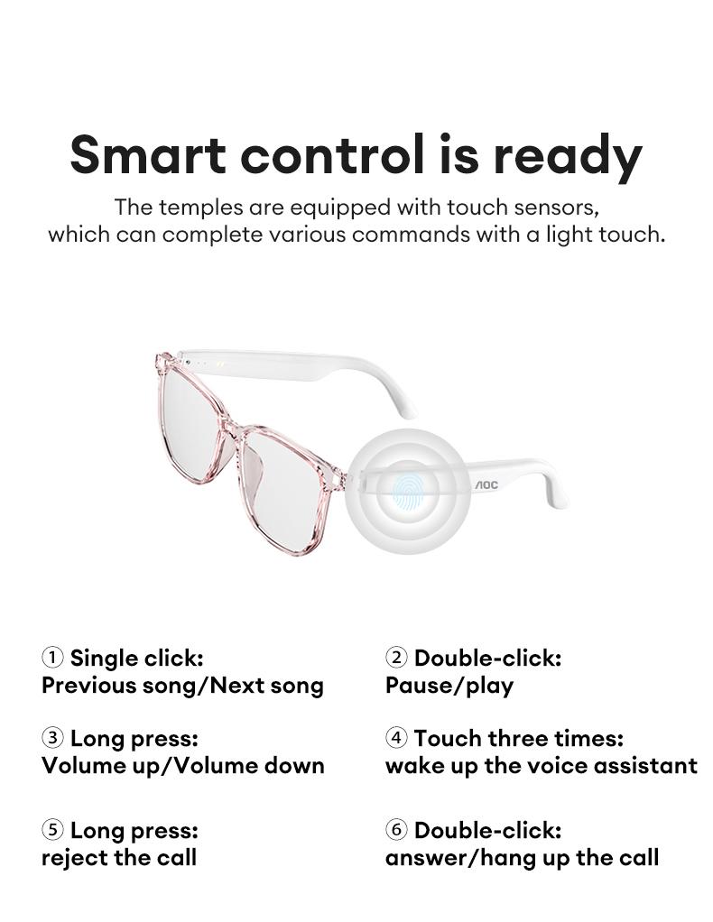AOC ACN4511 Bluetooth Audio Smart Glasses with Photochromic Lenses That Darken in Sunlight, Surround Sound and Microphone, Supports Music & Calls, Perfect for Office, Driving & Outdoors, Ideal Gift for Men & Women