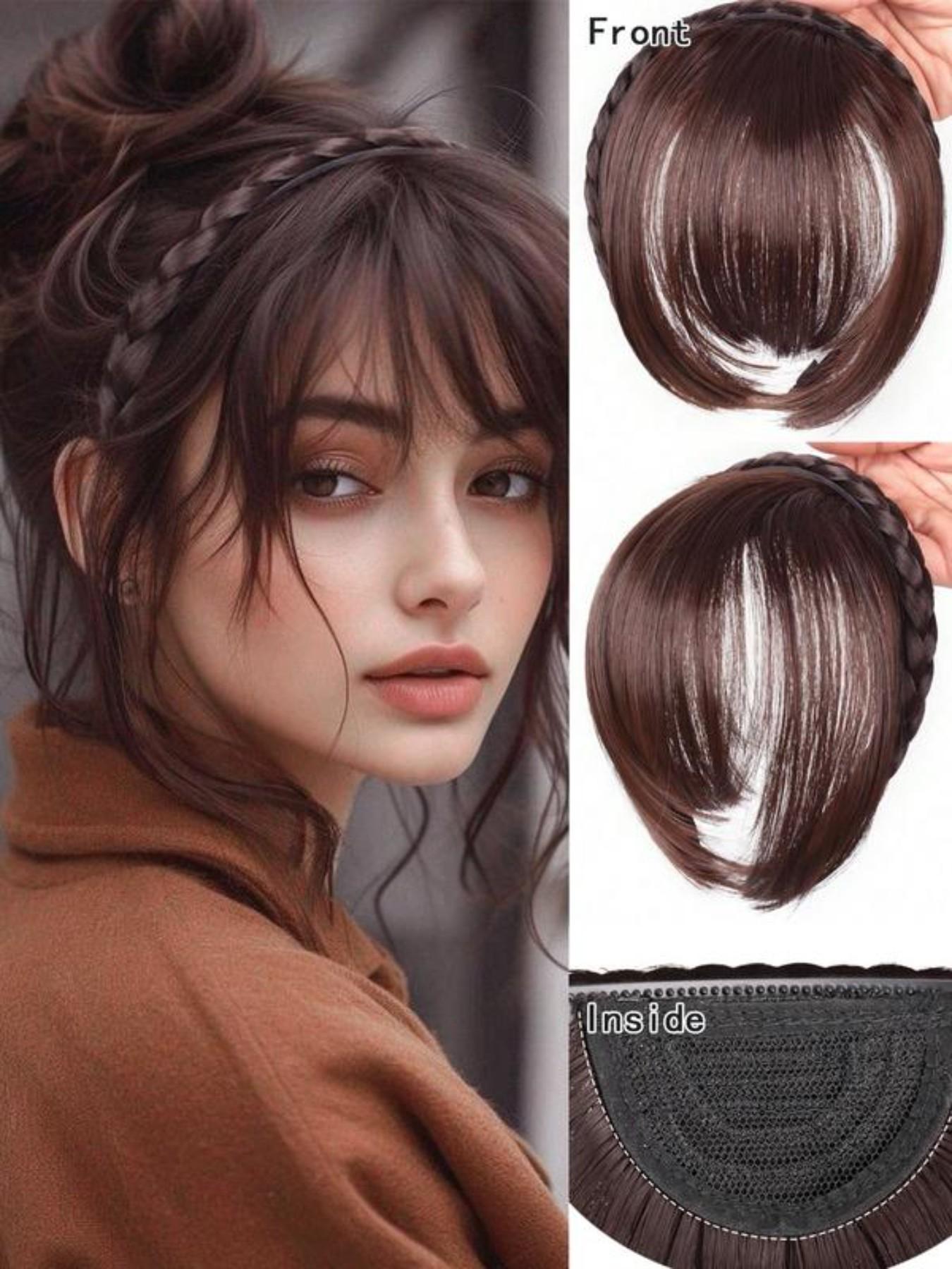 Slip Resistant Fluffy Blunt Bangs Fishtail Braid Wig Headband with Sideburns Bangs Elegant Braided Hair Simple Hair Accessory for Party Holiday Vacation Daily Wear Women Headband