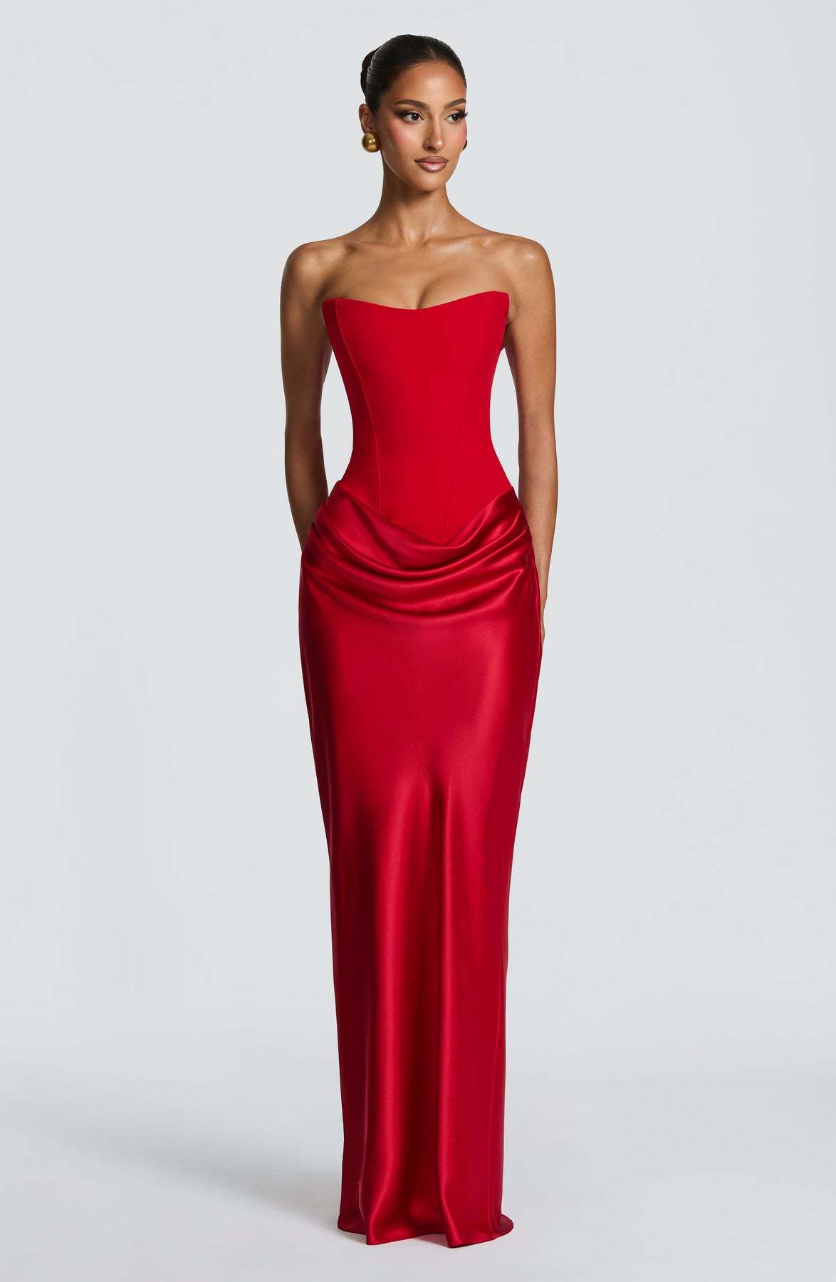 2026 European and American new style solid color waist-cinching sexy strapless bodycon long dress satin tie-back dress with ribbons