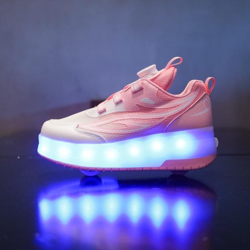 USB Charging LED Light Up Shoes for Kids, Night Glow Roller Skates, Unisex Children Sneakers, Running & Casual Sports Shoes, Footwear Athletic Trainer, Round Toe Trainers, Low Top Trainer, Trendy Trainers, Sports Training Shoes