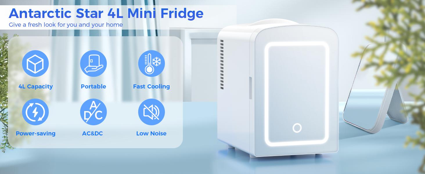 Electactic Compact Refrigerator, Skincare Fridge With Dimmable LED Light Mirror,4L 12oz Capacity, Portable Small Refrigerator for Cosmetics, Skin Care and Food , Ideal for Bedroom, Car, Office & Dorm,100% Freon-Free & Eco Friendly,Black&White.