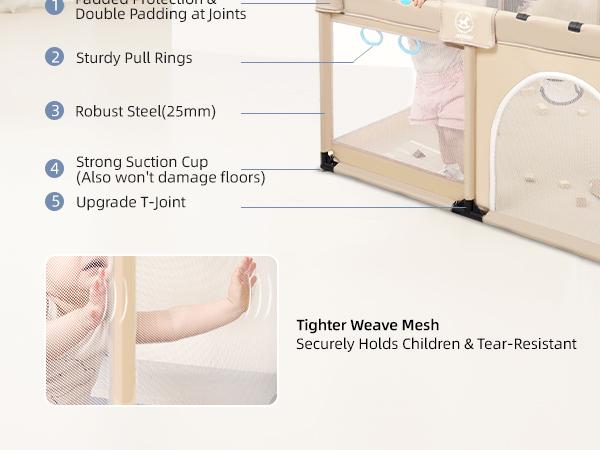 Baby Playpen With no Mat, 50X50 in Playpen for Babies and Toddlers, Play Pen for Kids, Play Pens for Babies and Toddlers for Apartment, Indoors Play Yard with Soft Breathable Mesh (Beige)