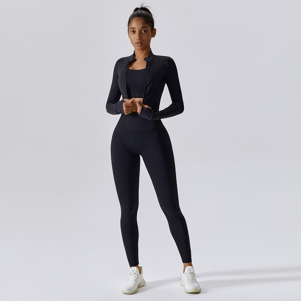 MASKERT Women's Two Piece Set High Waist Tight Fitting Leggings & Zip Up Crop Jacket Workout Activewear for Gym & Casual Wear SpringStatements