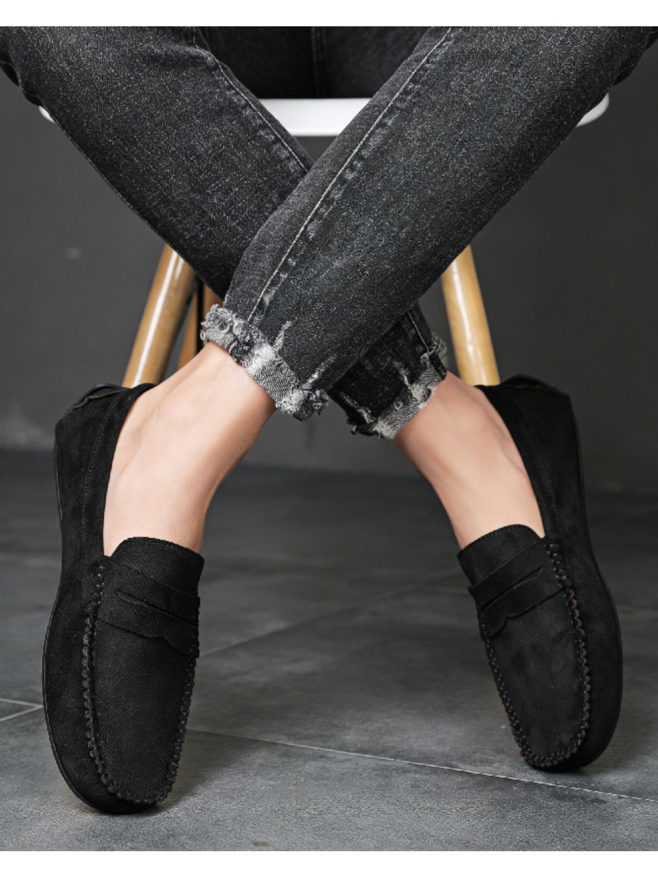 2026 Four-Season Minimalist Fashion Solid-Color Loafers Men's Casual Shoes Comfortable Elegant Suede Flat-Heel Slip-On Loafers, Moccasins, Casual Business Shoes, Suitable for Formal Occasions and Casual Wear