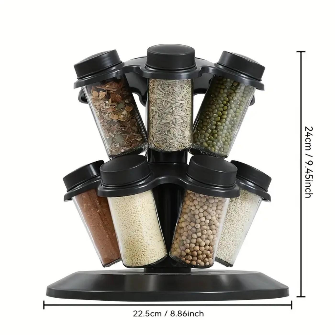 12-In-1 Rotating Spice Rack with Mushroom-Shaped Compartments, Multi-Functional Kitchen Organizer, Space-Saving Countertop Storage