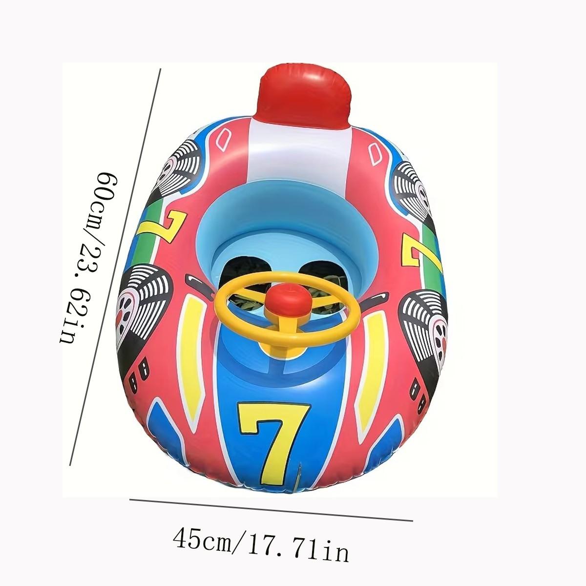 1pc Swimming Ring with Steering Handle and Horn, Racing Theme, Inflatable Water Seat, PVC Material, Perfect for Fun in the Pool
