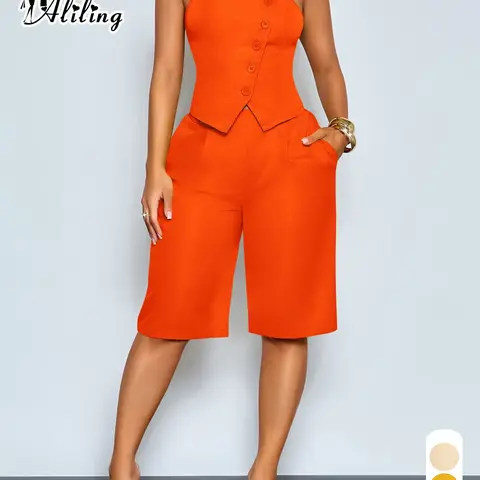 Aliling Women's Solid Color Top and Long Pants Set, Bustier Fitted Top Asymmetrical with and Nine-Inch Pants, Casual Elegant Style, Suitable for Commuting