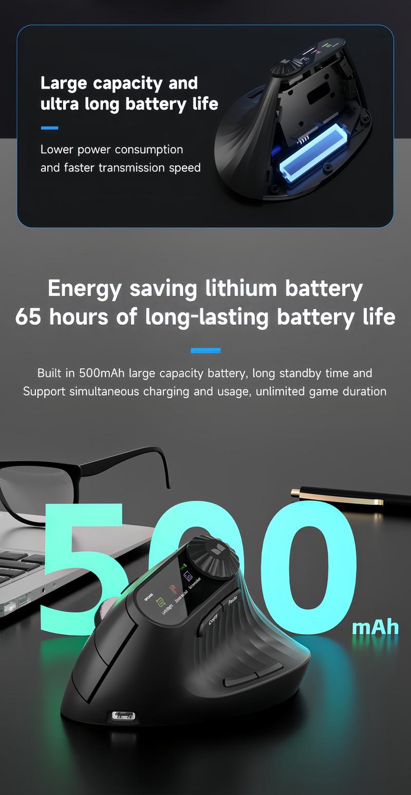 Monster-M2 MAX Version Bluetooth Wireless Mouse Ergonomic Vertical Vertical Mouse 2.4G Bluetooth Long Battery Life Laptop Desktop Computer Knob Function