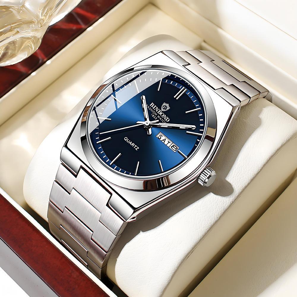 Valentine's Day Men's Casual Modern Round Analog Watch Fashionable Business Party Timepiece Waterproof Luminous Steel Strap Trendy Daily Wear