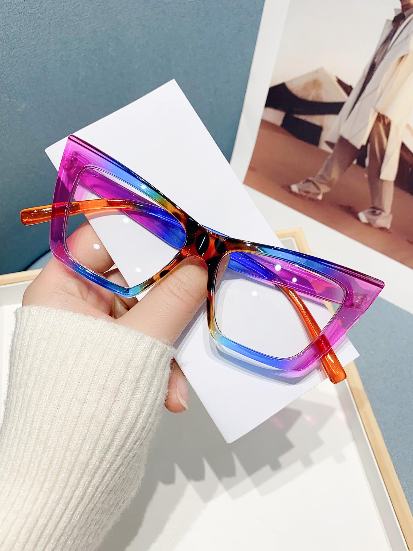 Women's Fashion Cat Eye Color Block Frame Glasses, Stylish Eyeglass, Casual Eyewear, Retro Style, Perfect for Students Daily Use, Clothing Accessory, Trendy Casual Eyeglasses