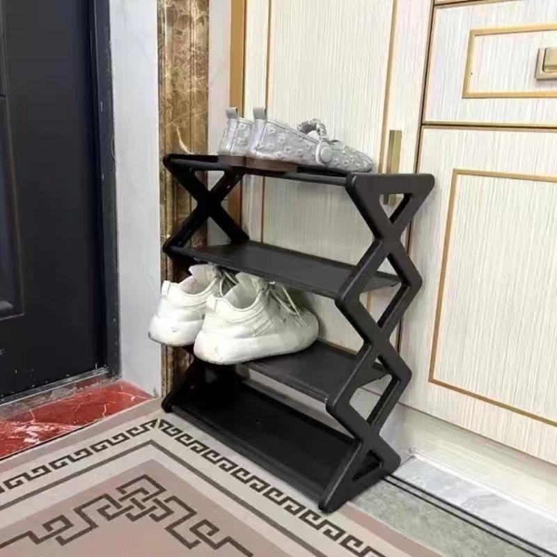 4-Tier Self-Assembly Shoe Rack, Adjustable Multi-Purpose Storage Shelf for Shoes Plants Books, Room Organizer Metal X-Shaped Stand, Shoe Organization Rack