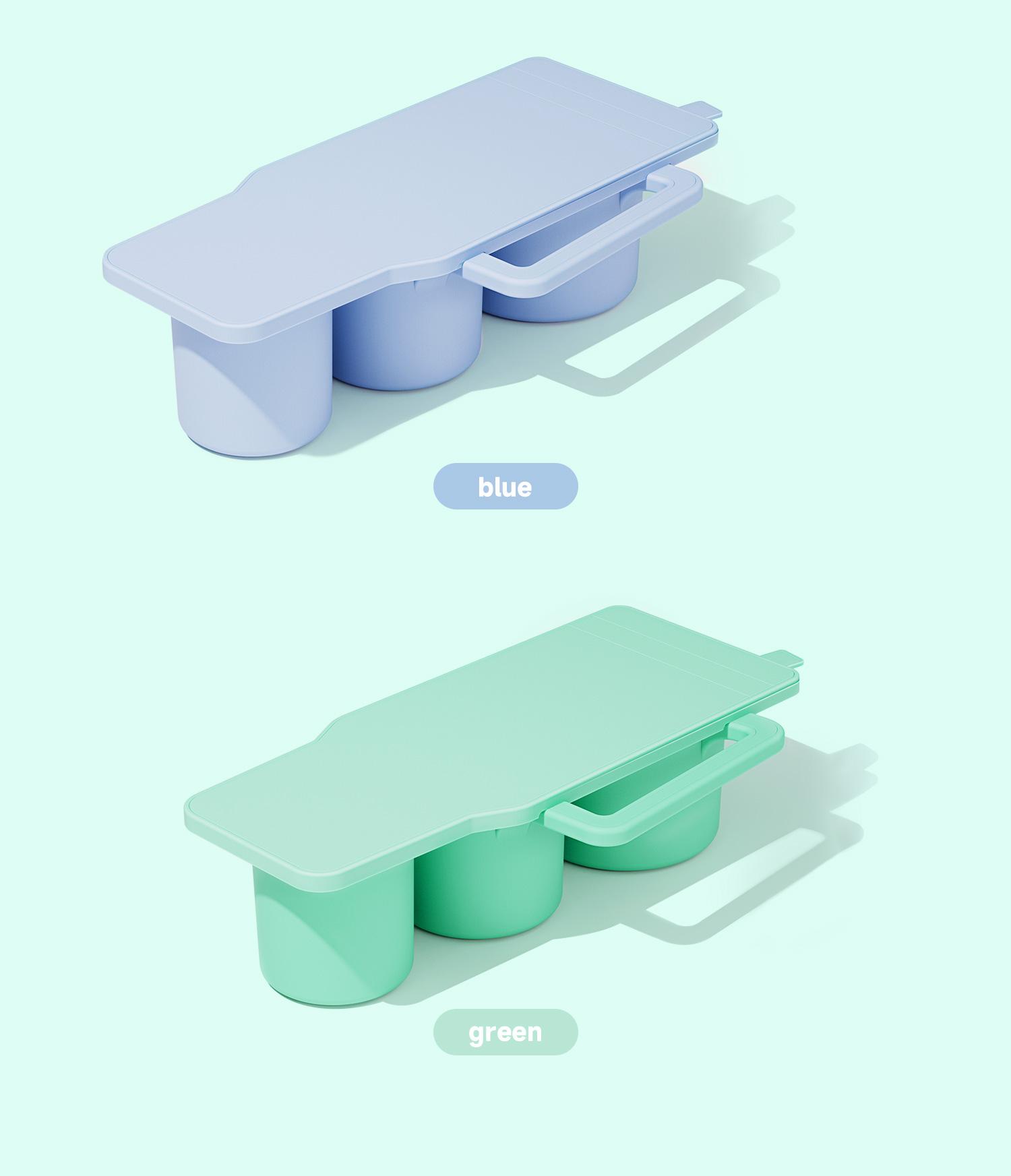 1 Pack Premium Silicone 3 Compartment Ice Cube Tray with Leak-Proof Lid - Car Handle Cup Shape for 30-50 Ounces, Reusable and Flexible Kitchen Ice Maker （BPA-Free) Home Bar Accessories Blue