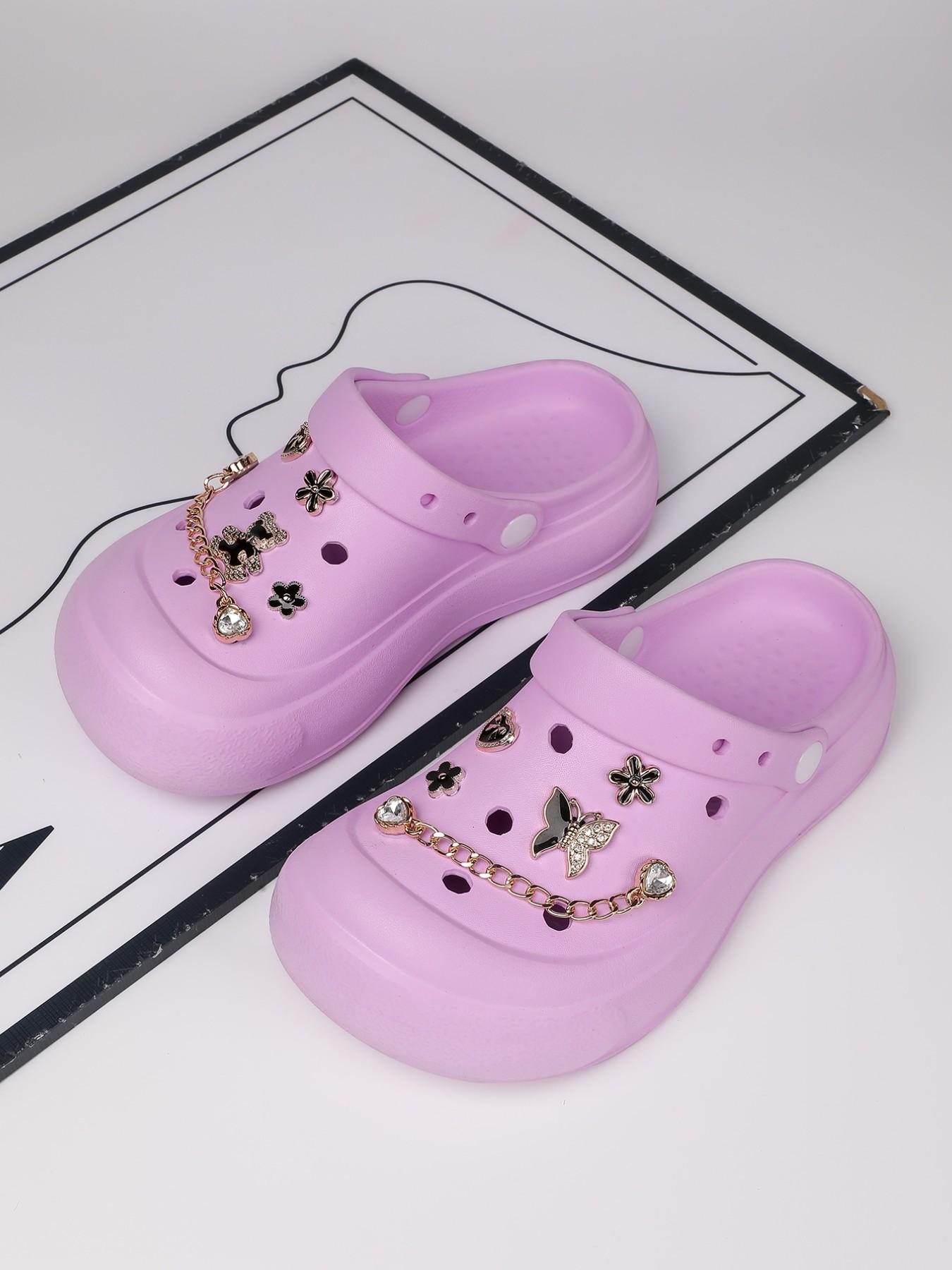 Women's Thick Sole Holey Shoes with Pearl Flowers, Unique Design Versatile Outdoor Sandals, Fashionable and Comfortable Footwear
