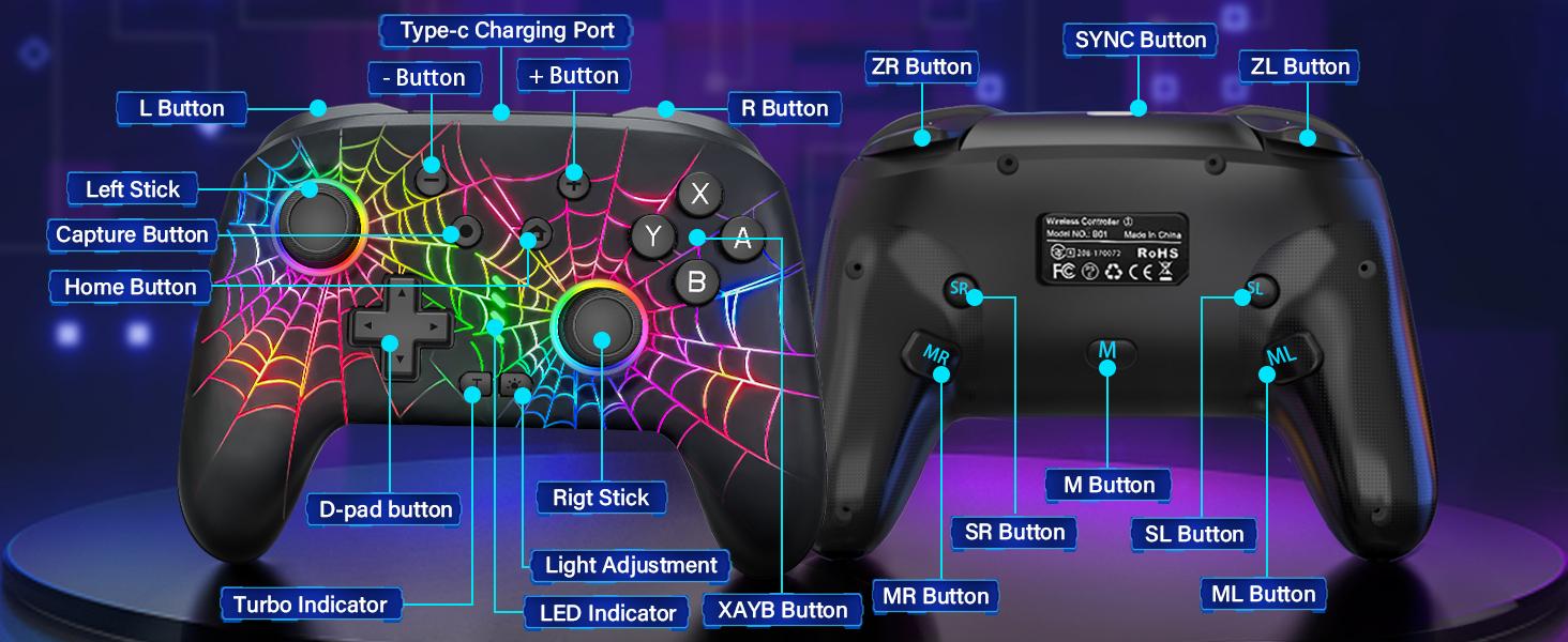 RBG Wireless Switch Controller for Nintendo Switch/Lite/OLED-Switch Pro Controller/iPhone/Android Game Stick,Programmable Game Joysticks for Nintendo Switch