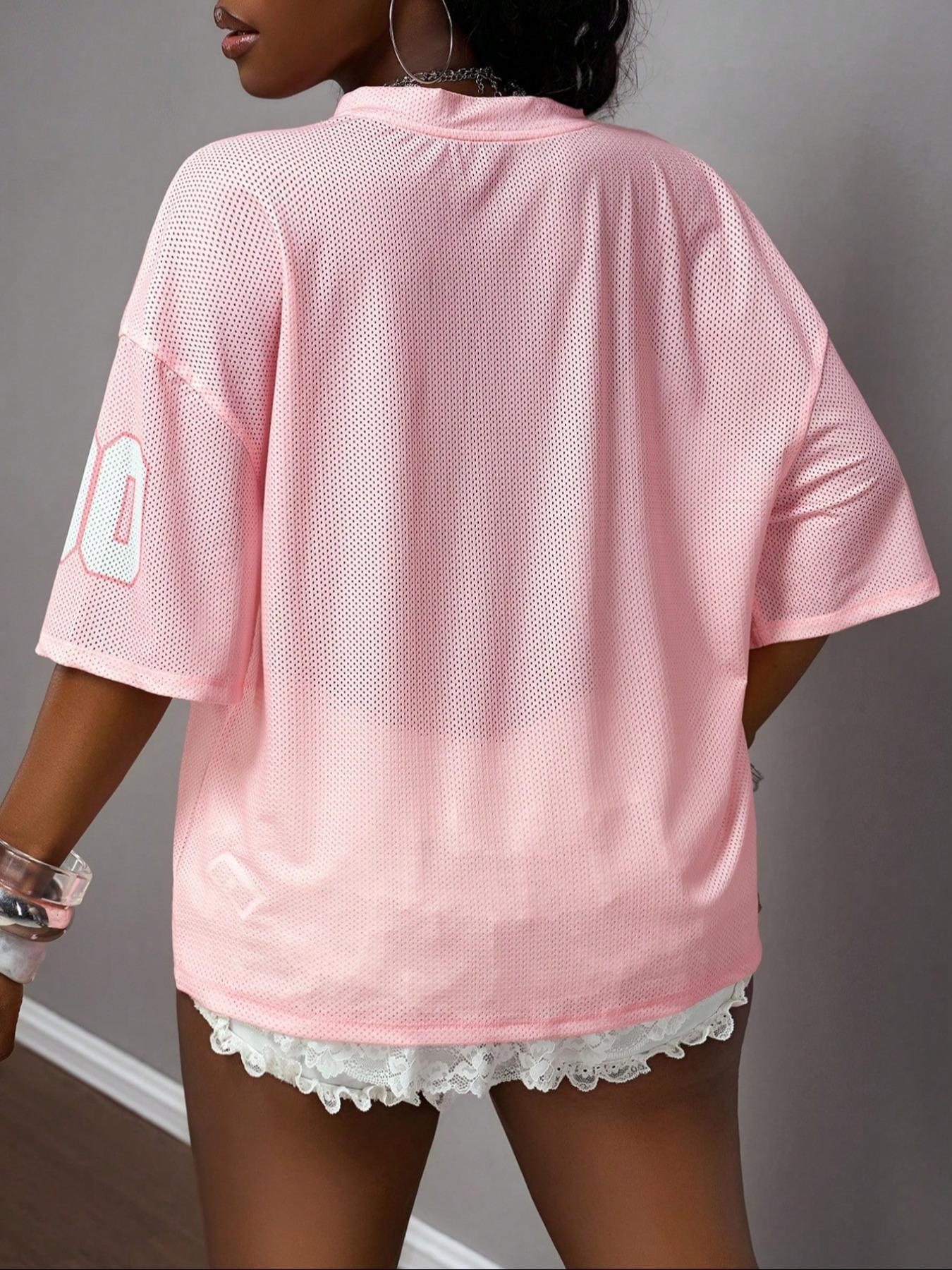 Y2K Street Style Graphic Tee, Colorful Letter Embroidery, V-Neck Loose Fit, Breathable Short Sleeve Top, All Seasons Fashion