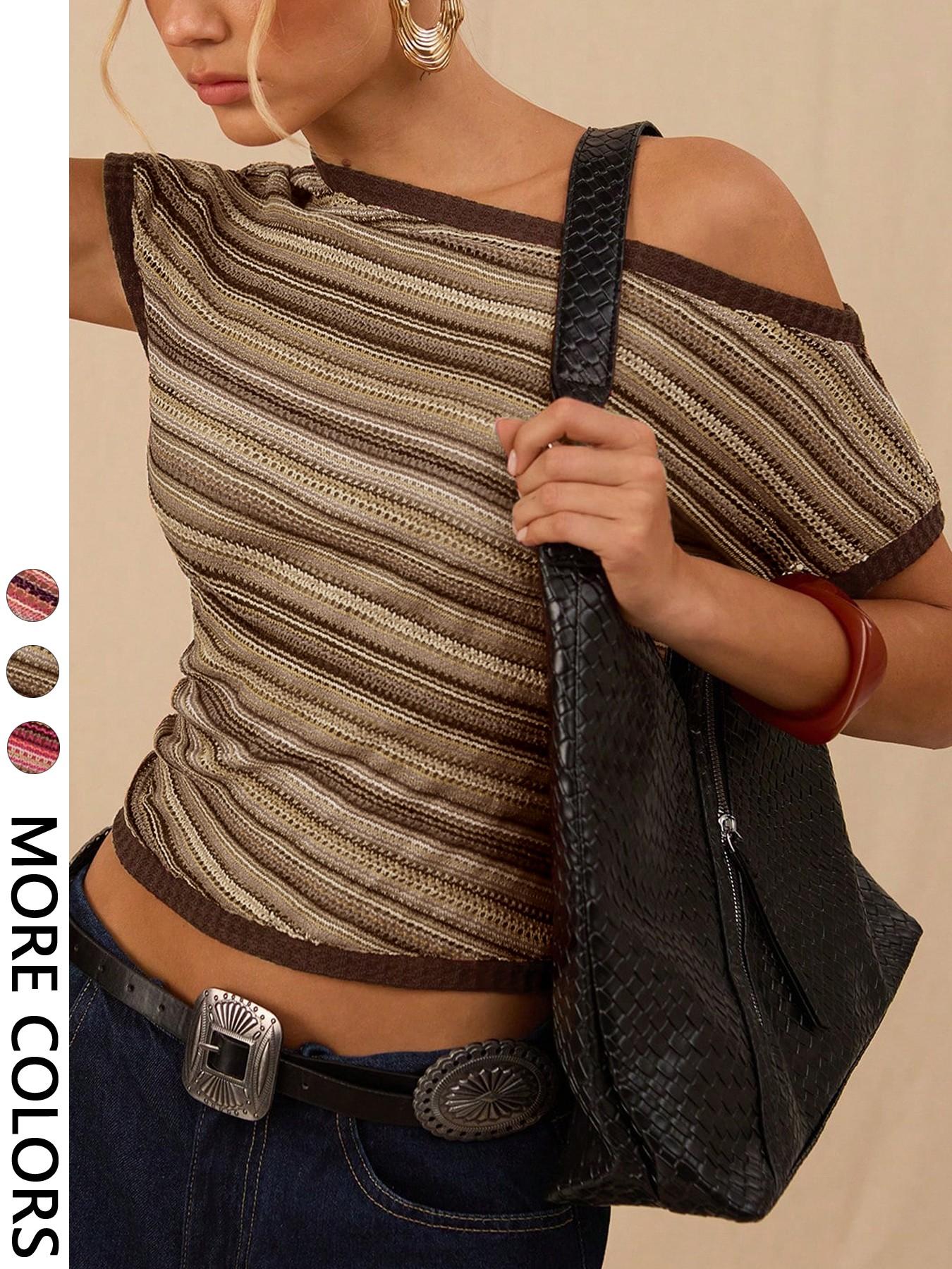 Women's Casual Striped Top Fitted T-Shirt, Stylish Ladies' Fashion Tee, Comfortable and Trendy, Perfect for Daily Wear