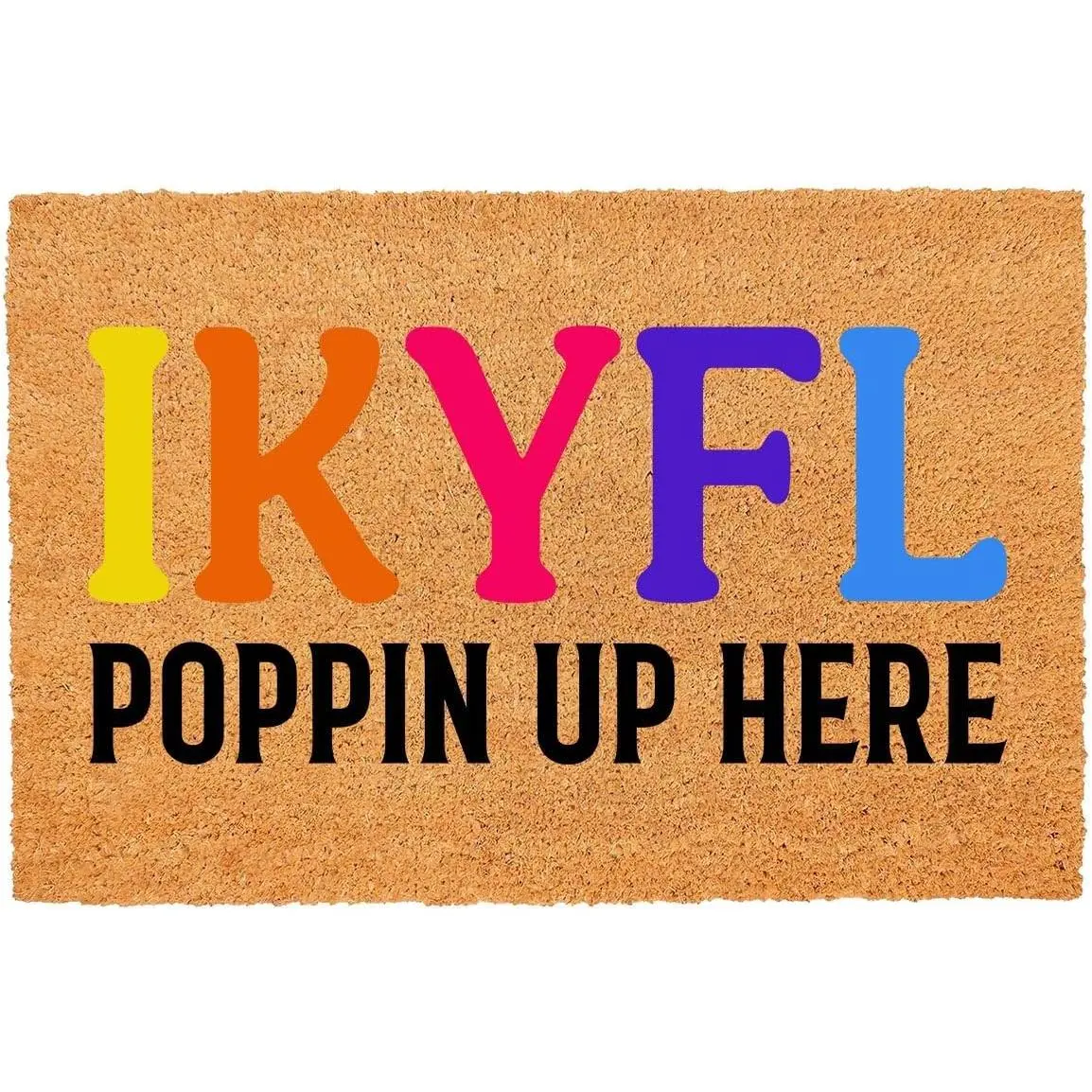 IKYFL Poppin HERE Coir Doormat - Heavy-Duty Non Slip Outdoor Welcome Mat for Porch & Entrance - 23.6 x 15.7 inch