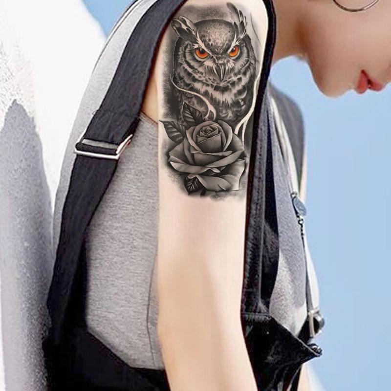 72 Sheets 3D Black Tribal Realistic Lion Temporary Tattoos for Men Women Adults, Bulk Tiger Wolf Warrior Gladiator Temp Skull Skeleton Halloween Fake Half Arm Sleeve Tattoos Stickers Legs Kit Costume Party Home Decor American Pride Day  scene accessories