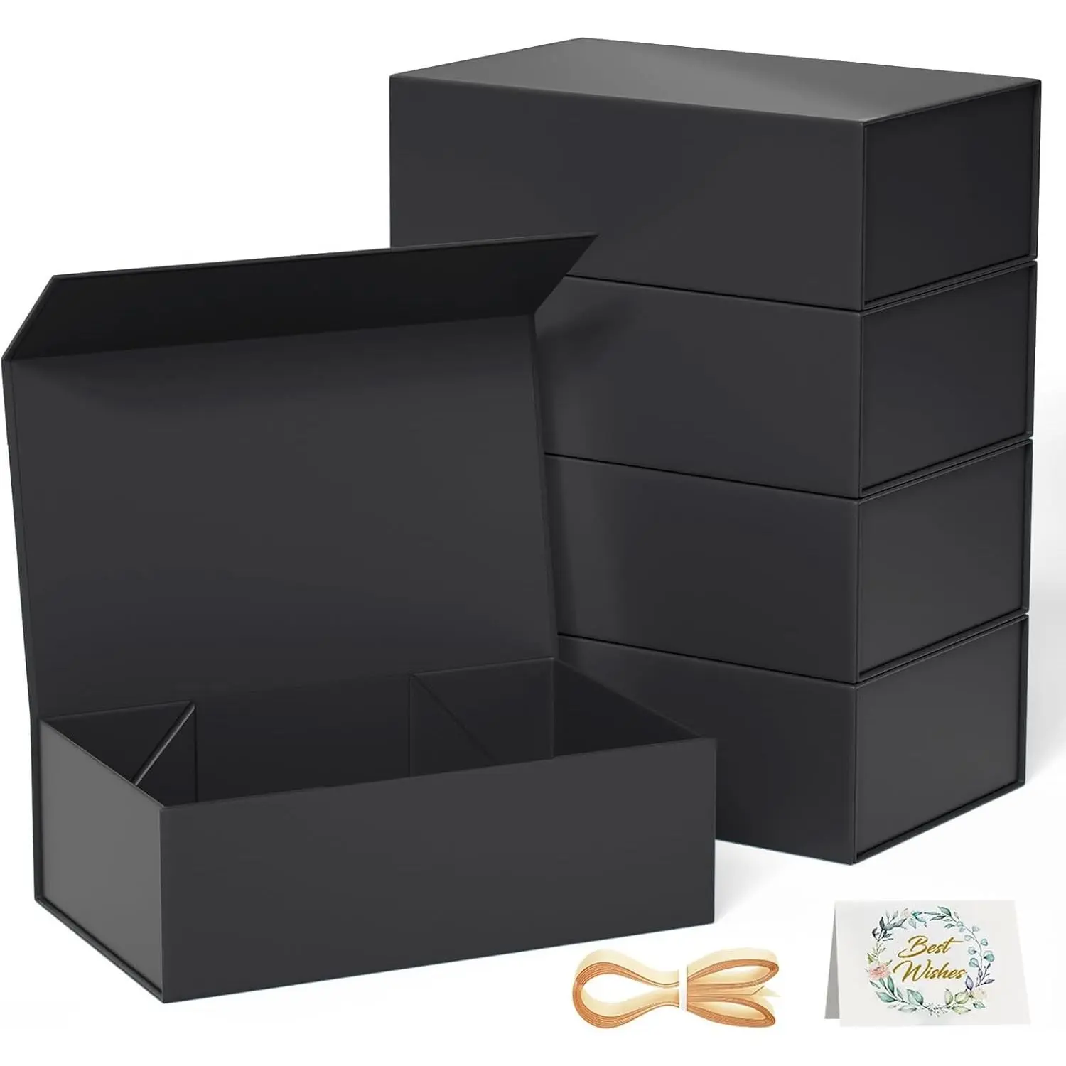 5 Pack Black Gift Box, 9.5x6x3'' Gift boxes for Presents with Lids Magnetic Closure Rectangle Collapsible for Groomsman Proposal Box, Wedding, Christmas, Halloween, Birthday Gift Packging