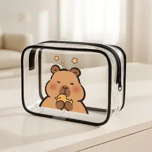 Cute Small Clear Cosmetic Bag with Bear Design - Travel, Gym, & Beach Toiletry Pouch