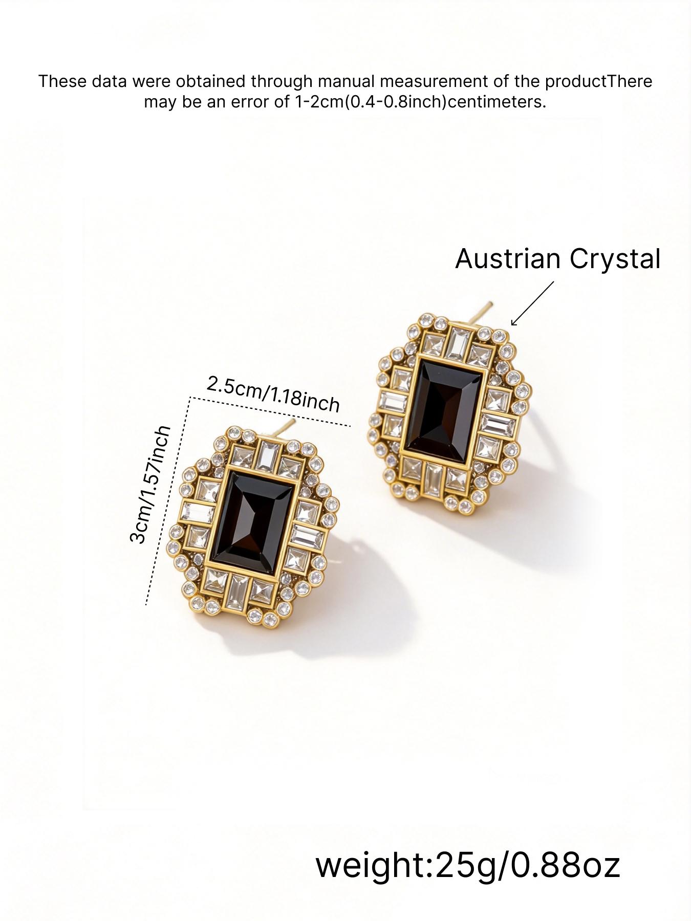 1 pair of retro light luxury black diamond square studded earrings, suitable for daily commuting, vacation and dating, and also a surprising and exquisite small gift.