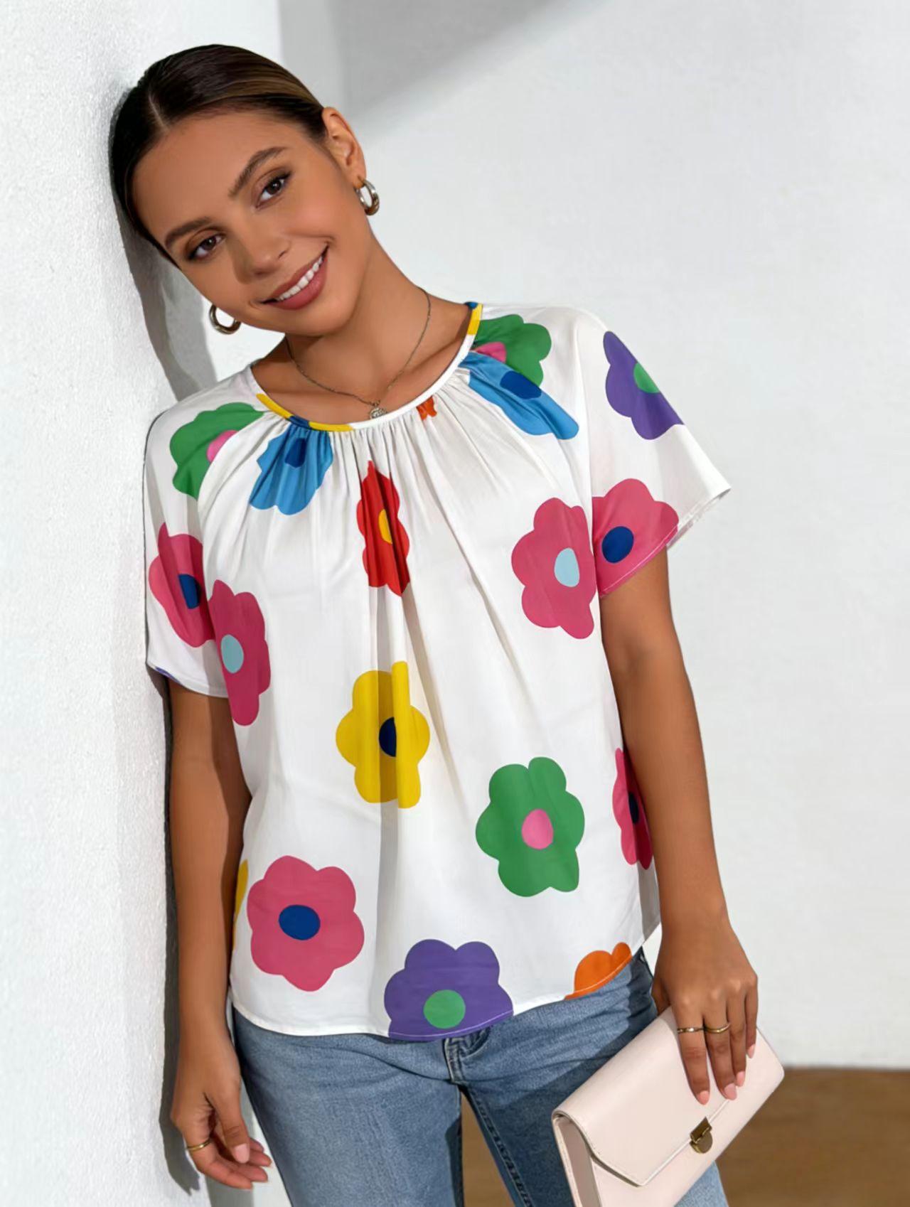 Fashion Sunflower Random Print T-Shirt, Casual Summer Top, Comfortable Cotton Material, Perfect for Daily Wear, Women's Fashion Tee