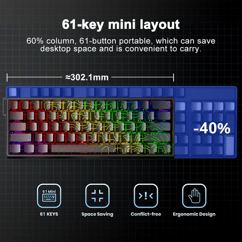 AULA Win60 HE wired game keyboard, 60% arrangement, 61-key portable mini layout, cool RGB lighting effect, sensitive magnetic axis, high-performance chip, compatible with Windows/AMC system, suitable for e-sports office, Gaming Keyboard, Backlit Keyboard