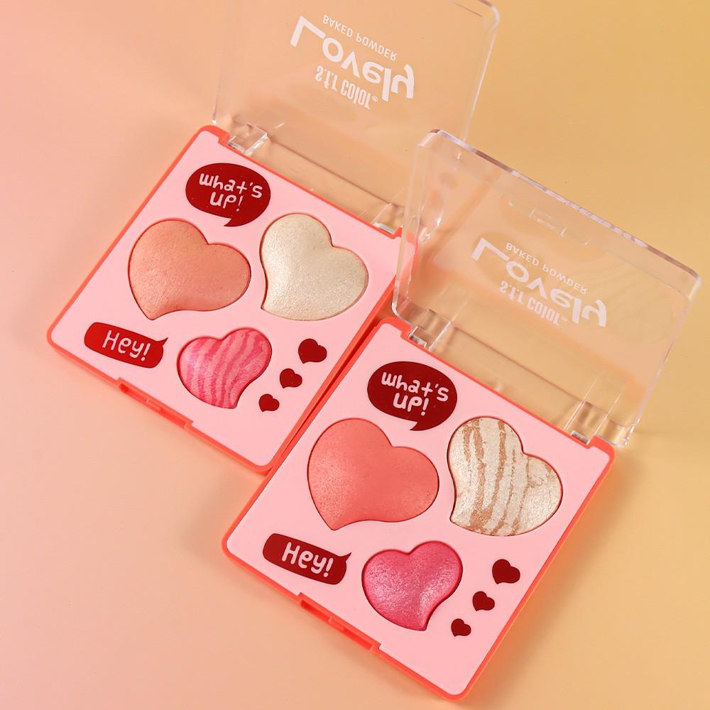 Three-Color 4D Heart Blush Powder, Long-Lasting Makeup Highlighter, Natural Look, Perfect for Daily Use, Enhances Complexion