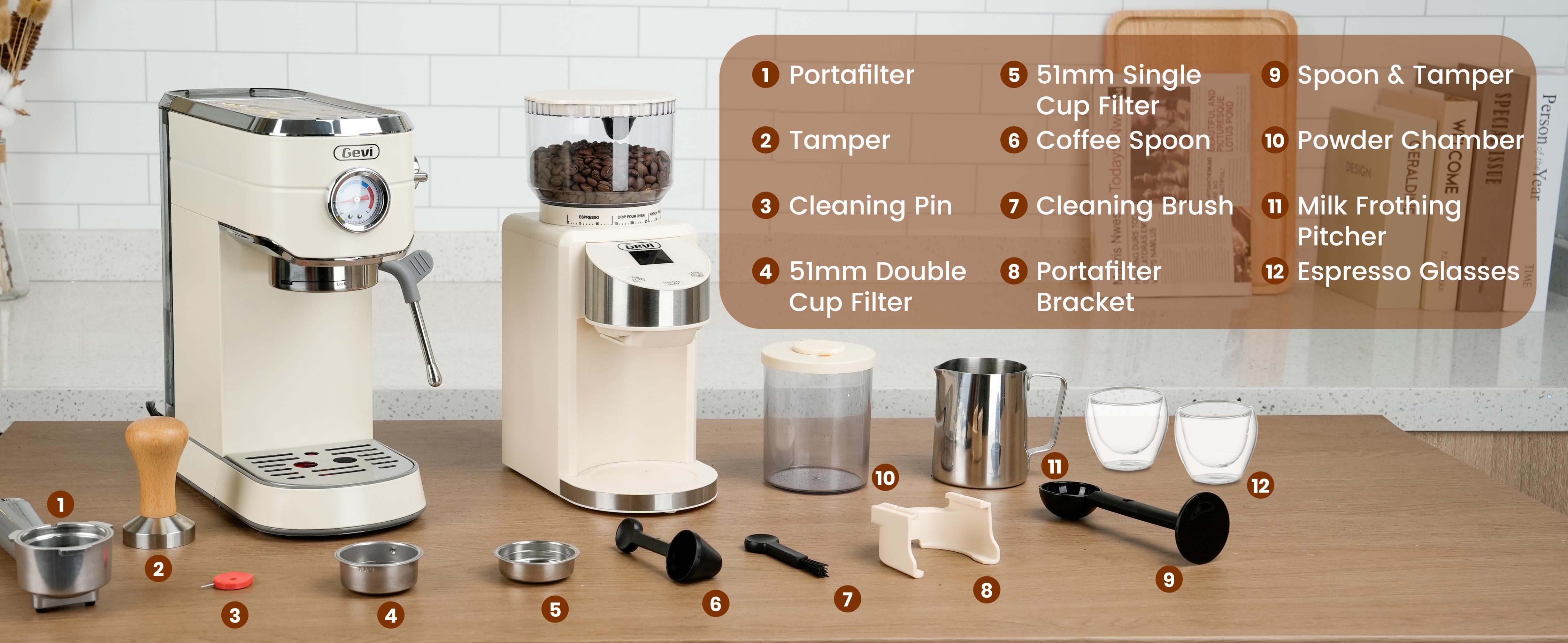 Gevi Espresso Machine 20 Bar with Grinder, Professional Espresso Maker with 35 Precise Grind Settings Burr Coffee Grinders Combos, Super-Automatic Espresso Machines, Gift for Coffee Lover