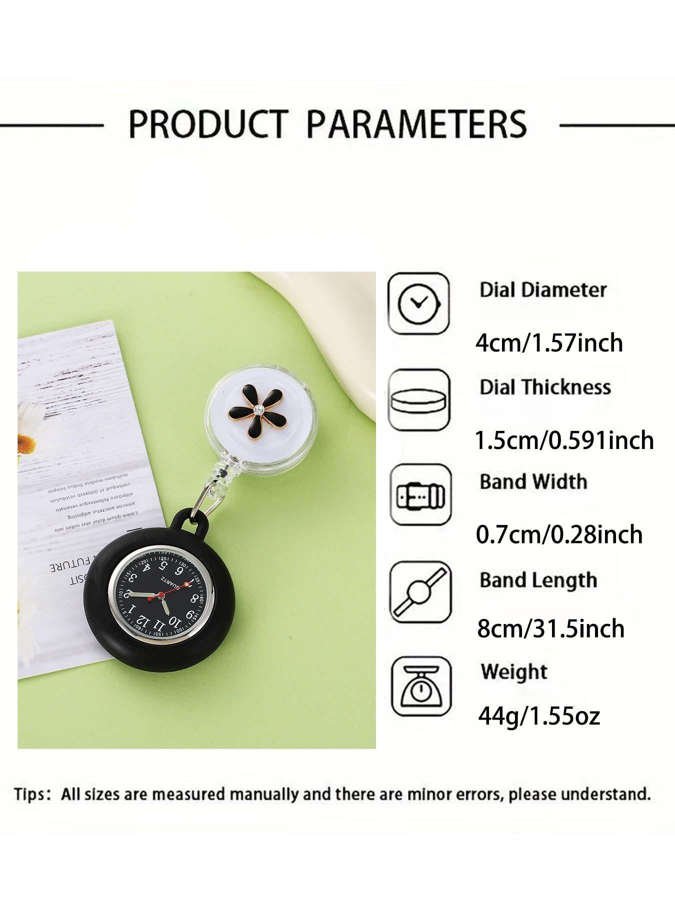 3-Piece Expandable Pocket Watch Set with Clips, Flower Design, Suitable for Nurses and Doctors, Analog Quartz, Hospital Use