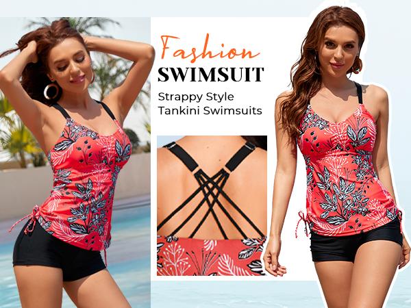 Tempt Me Two Piece Tankini Swimsuits for Women Tummy Control Bathing Suit with Shorts Athletic Swimwear