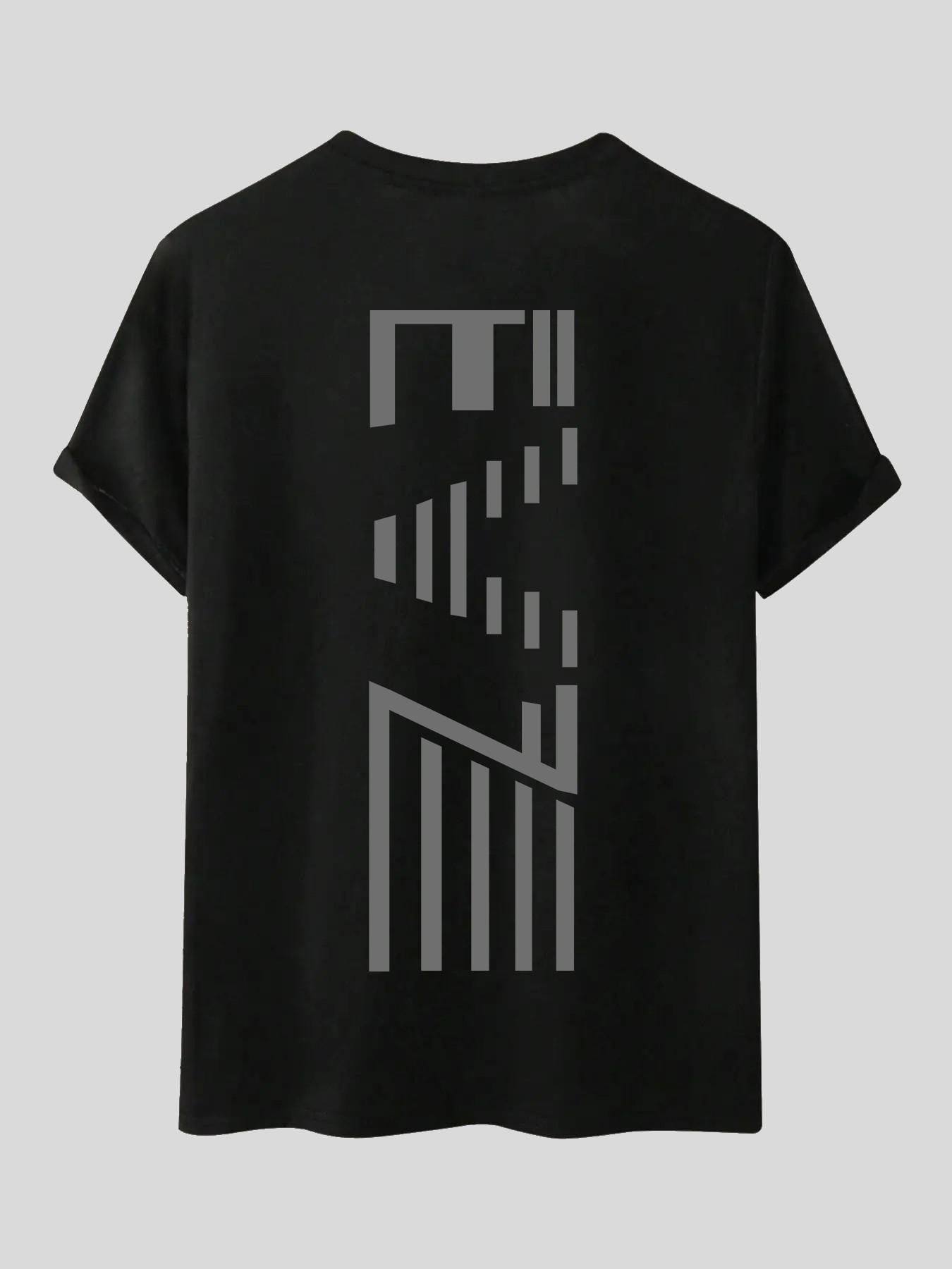 Unisex Gym Training & Outdoor Running Sports T-Shirt, Geometric Letter Line Pattern, Lightweight Breathable Quick-Dry Fabric, All Seasons