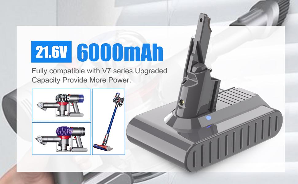 V7 6.0Ah 21.6V Replacement Battery for Dyson V7 Battery Compatible with Dyson SV11 V7 Animal/Absolute/Motorhead/Mattress/Trigger/Car+Boat/Fluffy Handheld Vacuum Cleaners