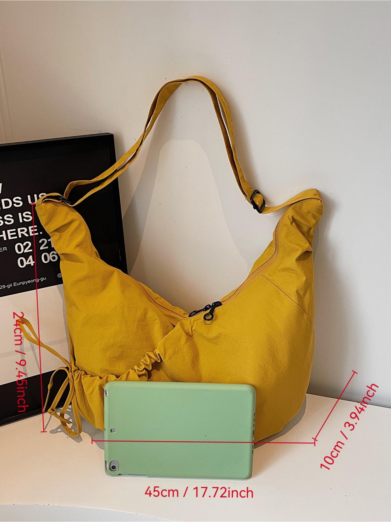 Minimalism Style Drawstring Ruched Nylon Tote Bag For Women Super Lightweight Anti Wear Versatile Crossbody Shoulder Bag Ideal For Daily Commute School