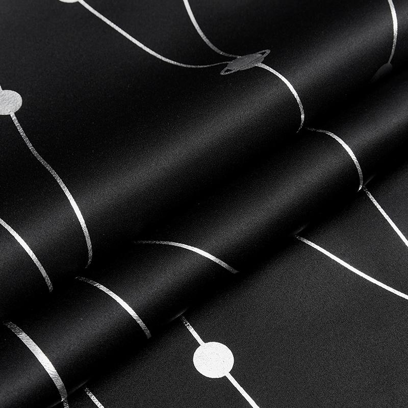2-Panel 52×96 In Blackout Curtains - Black with Silver Wave Dot Print, Polyester Foil Thermal Insulated, Noise Reducing Rod Pocket Drapes for Living Room Decor, Modern Dark Tones Bedroom