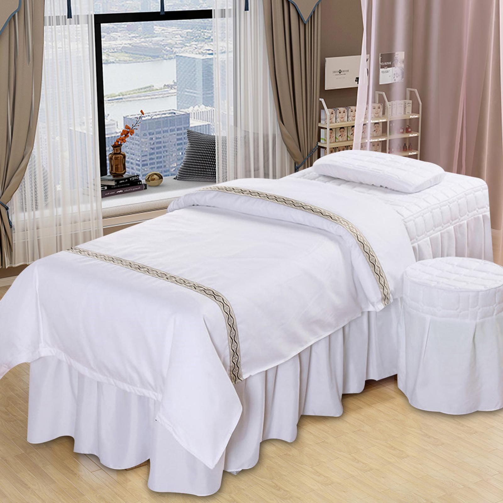 Spa Massage Bedding Set Professional Salon Bed Skirt Quilt Cover Pillow Stool Covers Soft Polyester Salon Bedding Beauty Salon Supplies Complete Set