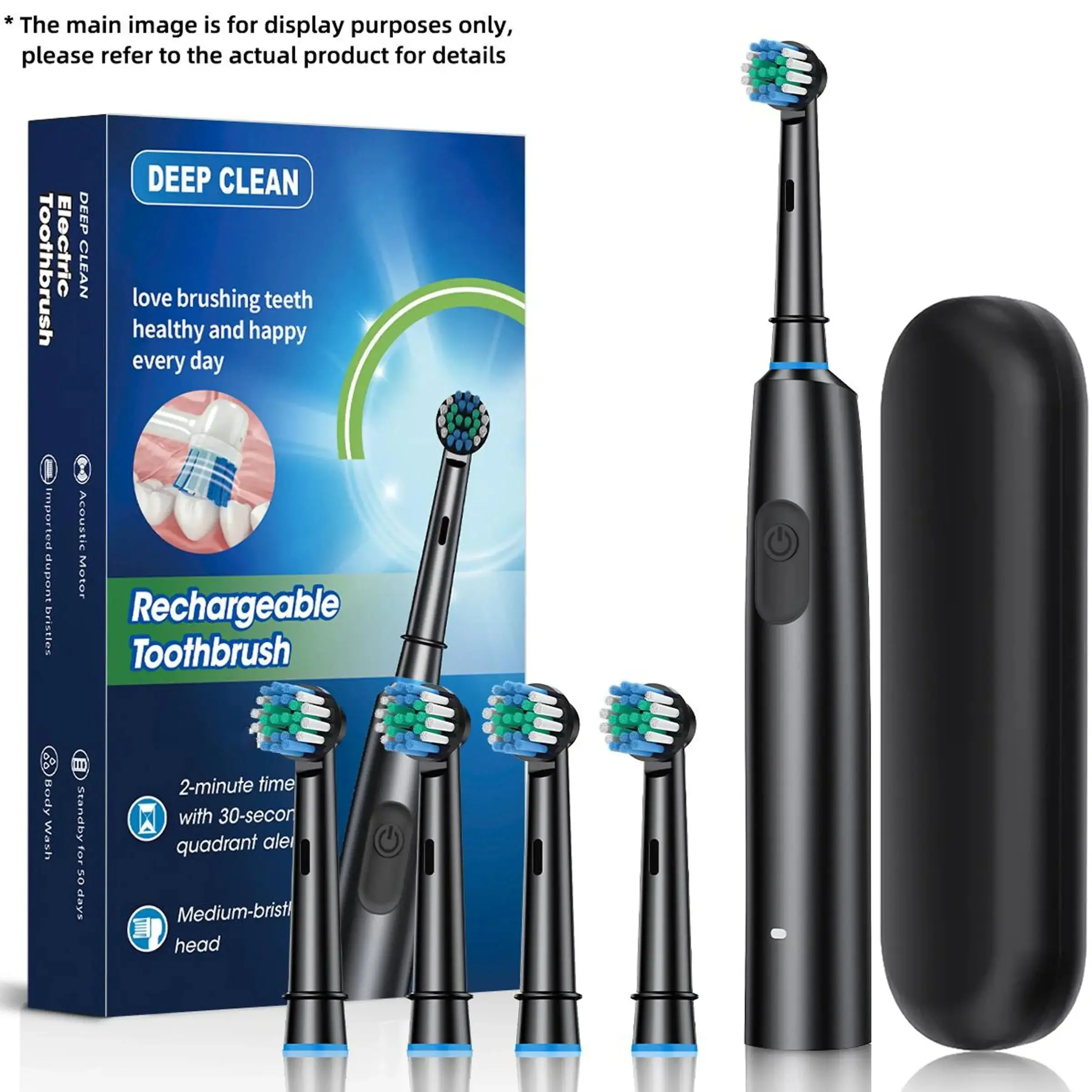 Rechargeable Electric Toothbrush Set, 1 Box Deep Clean Cordless Teeth Cleansing Toothbrush with Replacement Brush Head & Travel Box, Oral Care Toothbrush for Adults