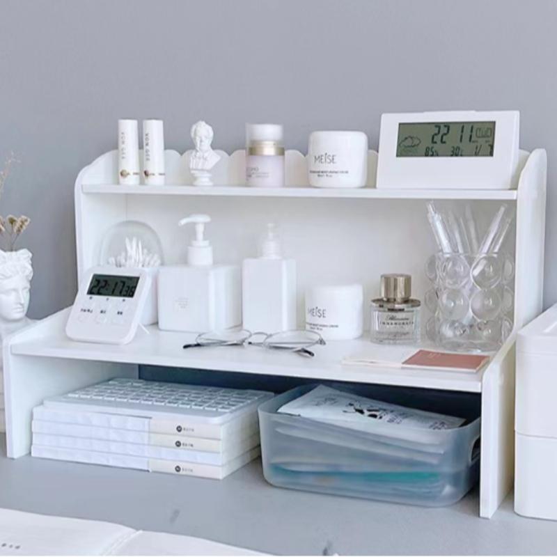 Multifunctional Stackable Dual-Layer Desktop Organizer, Cute Cloud Edge Design, Space-Saving Storage Rack for Home, Dormitory, Office, Desk Organizer Tidy