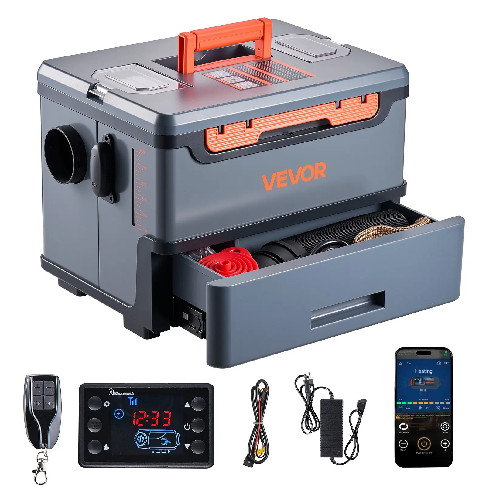 VEVOR Diesel Heater, 8KW, DC 12V/24V, All in One Portable Diesel Air Heater with Bluetooth APP Control, Remote Control and LCD Screen, 1.3 Gal Fuel Tank for Trucks, Vans, RVs, Campers, and Garages